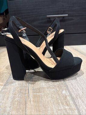 Windsor Black Platform Block Heel Slingback Sandals